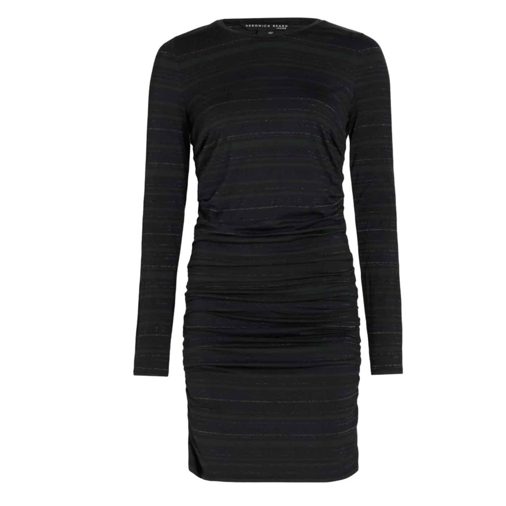 Veronica Beard Daphne Metallic Stripe Ruched Metallic Dress Black Green Small